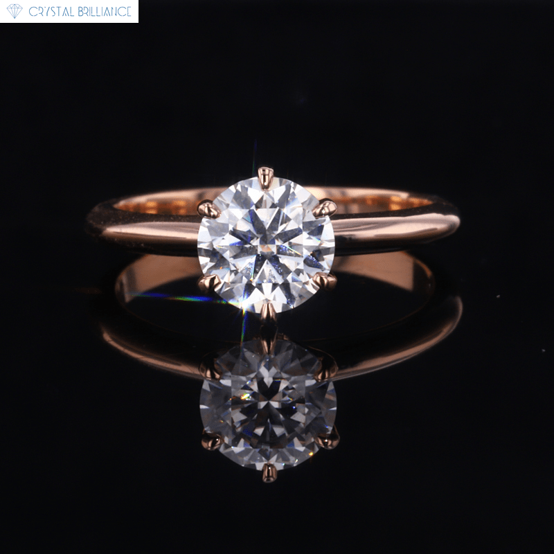 Crystal Brilliance Engagement Ring Rose Gold / 4-13 14K Gold Six Claw Ring Lab-Grown 1.00 Carat Round Diamond