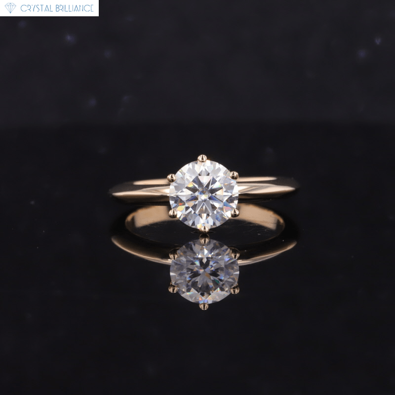 Crystal Brilliance Engagement Ring Yellow Gold / 4.25 14K Gold Six Claws Ring Lab-Grown 1.00 Carat Round Diamond