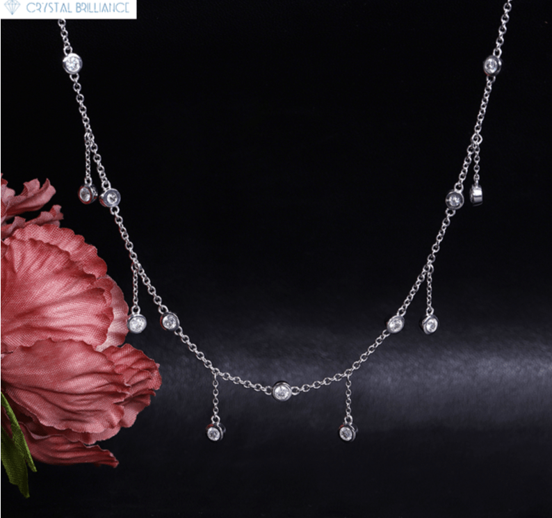 Crystal Brilliance Necklace with Lab-Grown Diamand White Gold 18K Gold Antique Necklaces Lab-Grown Round Diamond