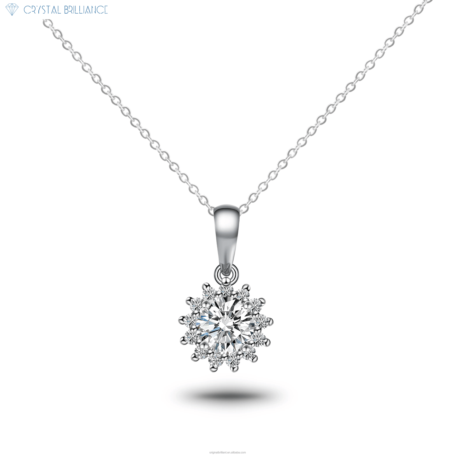 Crystal Brilliance Necklace with Lab-Grown Diamand White Gold 18K Gold Snowflake Necklace Lab-Grown Round Diamond