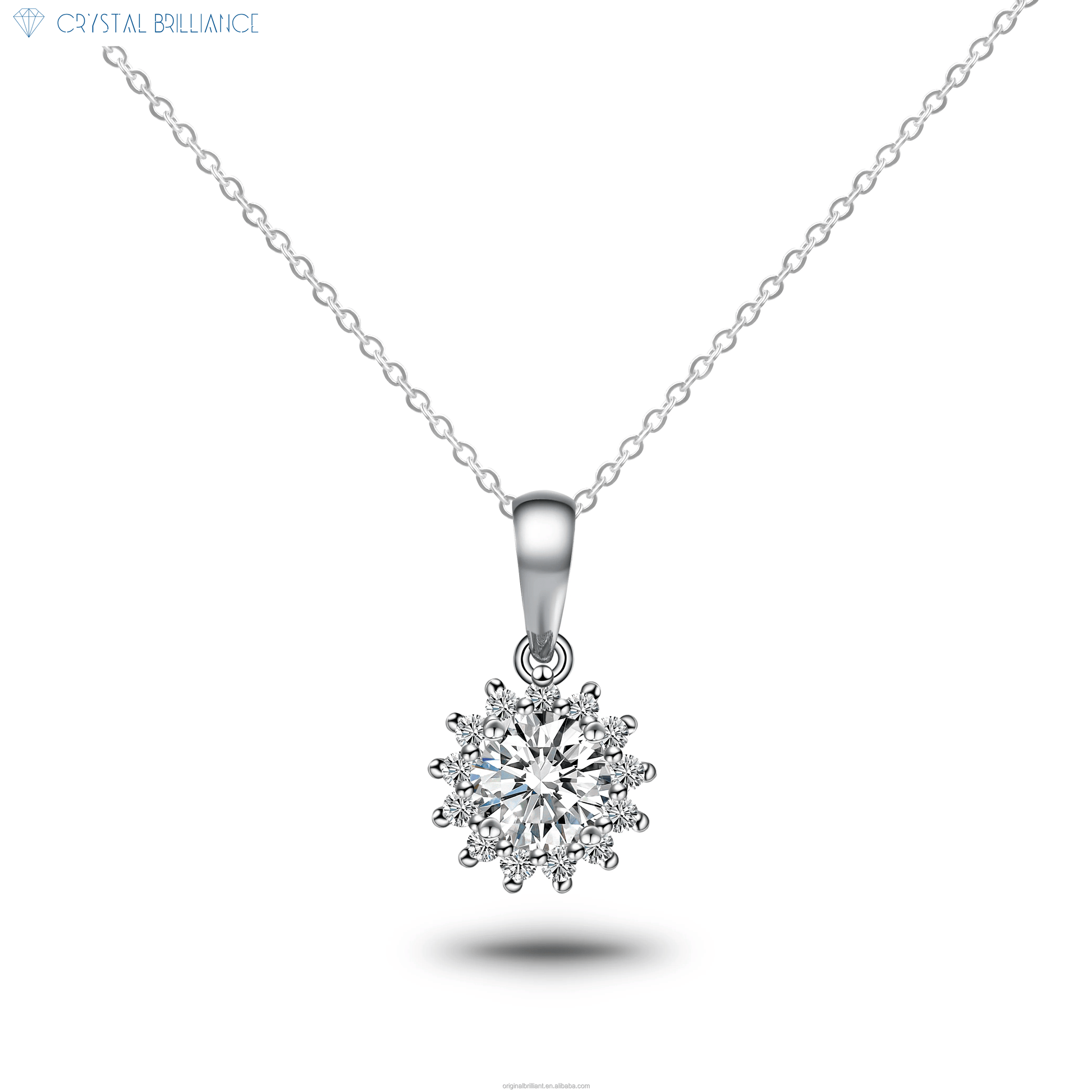 Crystal Brilliance Necklace with Lab-Grown Diamand White Gold 18K Gold Snowflake Necklace Lab-Grown Round Diamond